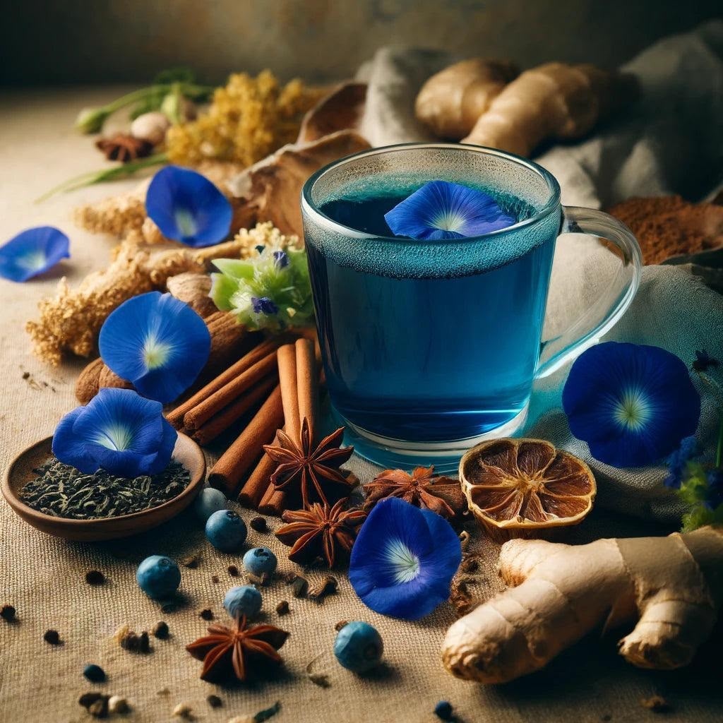 Blue Tea + Ginger Cinnamon (Butterfly Pea Flower, Ginger & Cinnamon Herbal Tea)
